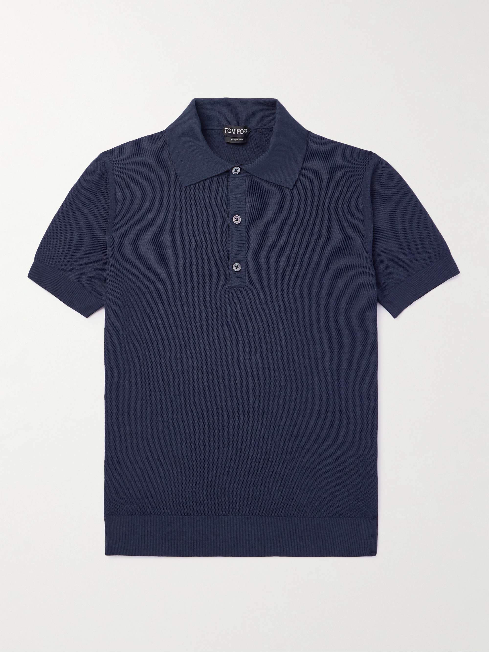 TOM FORD Slim-Fit Honeycomb-Knit Silk-Blend Polo Shirt for Men | MR PORTER