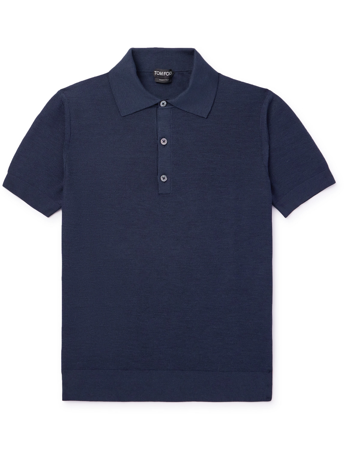 Tom Ford Slim-fit Honeycomb-knit Silk-blend Polo Shirt In Blue