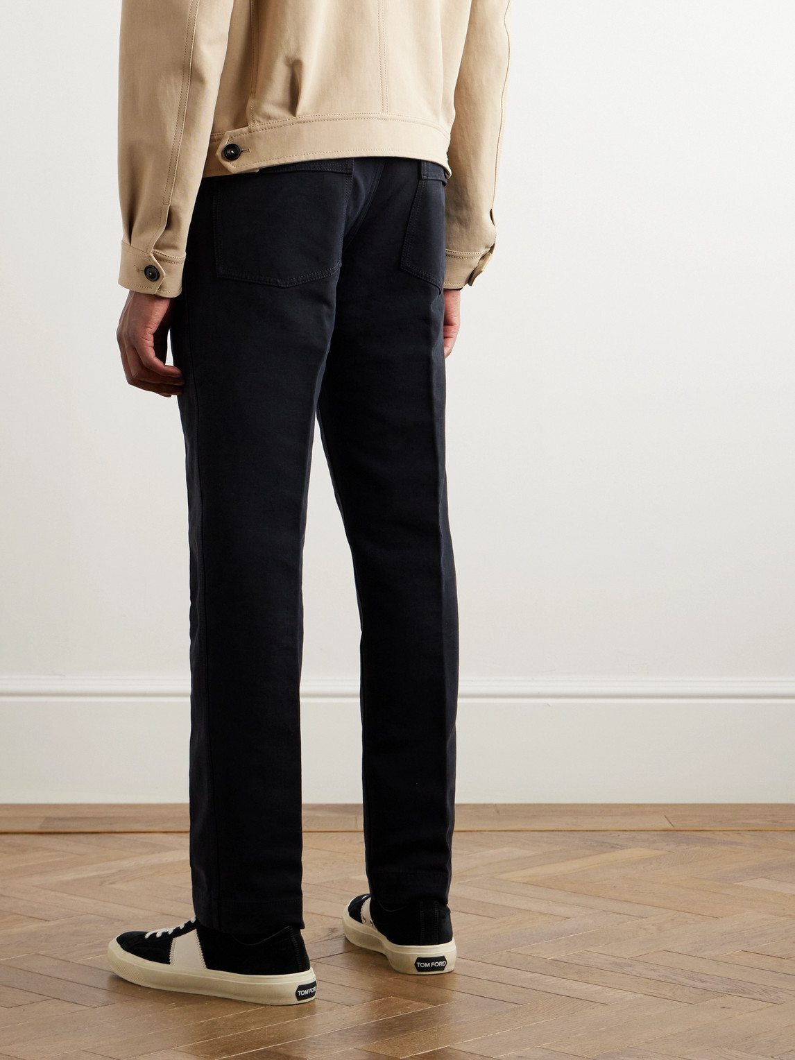 Shop Tom Ford Straight-leg Cotton-twill Trousers In Black