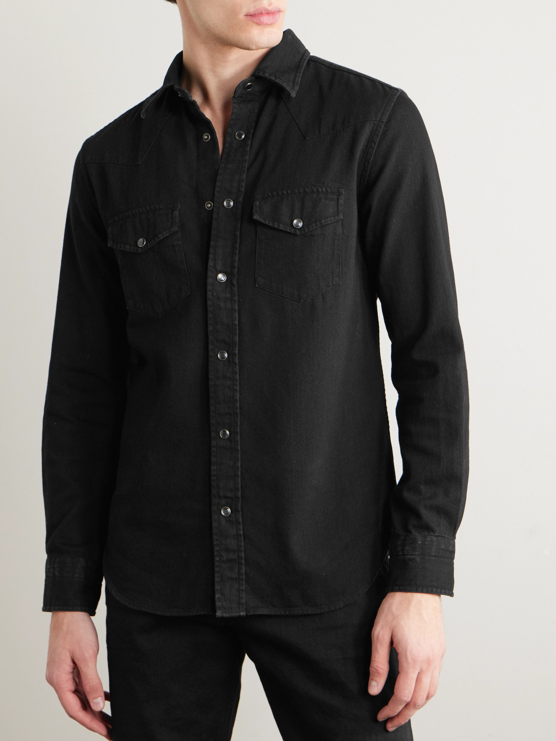 Shop Tom Ford Denim Western Shirt In Black