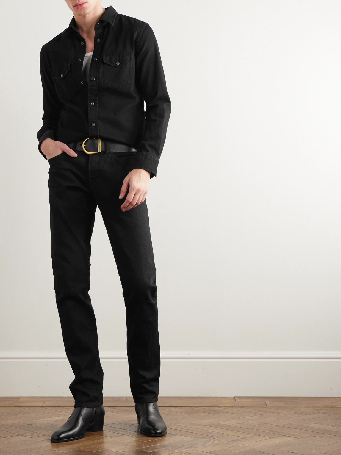 Shop Tom Ford Denim Western Shirt In Black