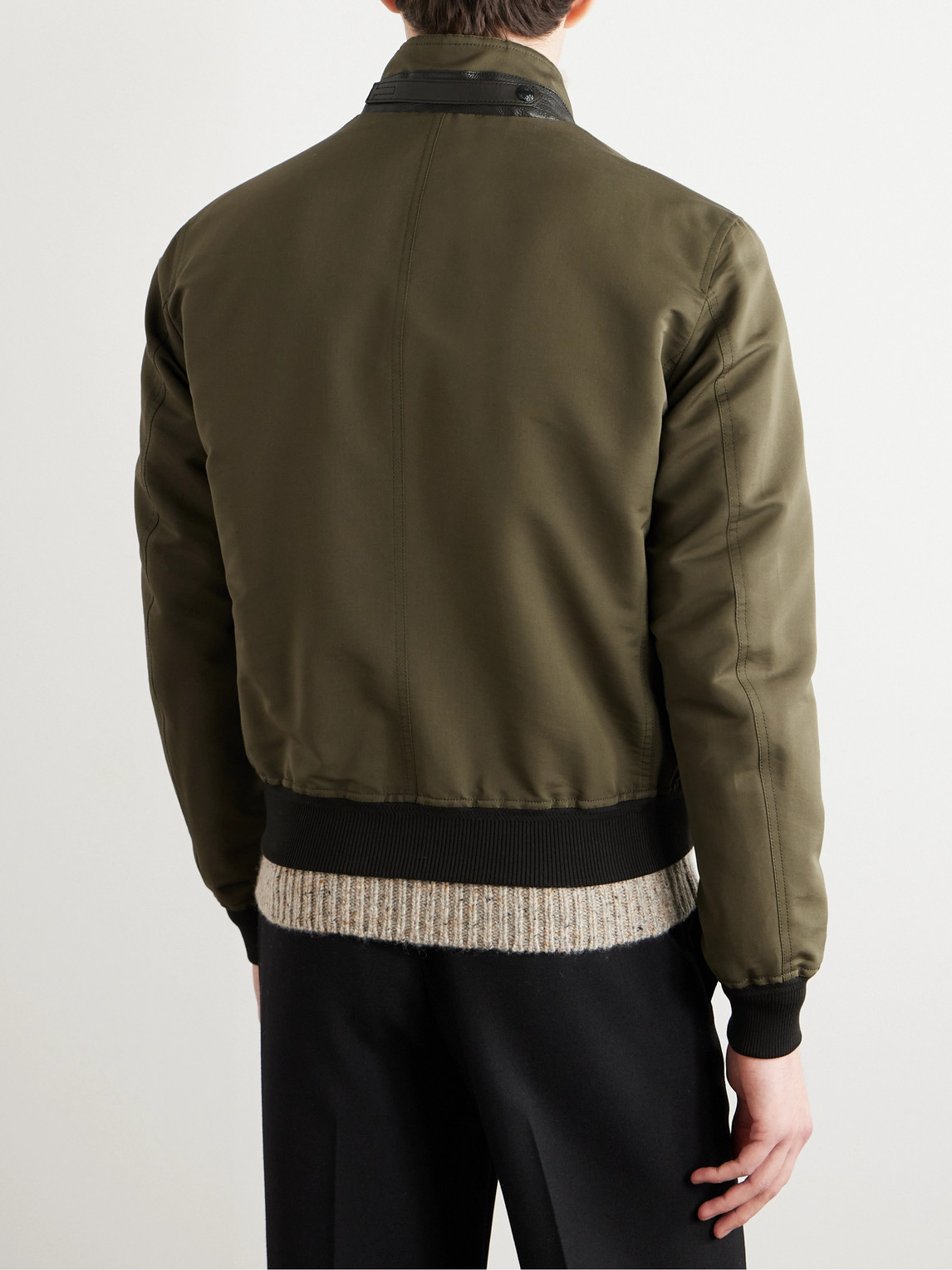 Shop Tom Ford Leather-trimmed Cotton And Silk-blend Bomber Jacket In Green