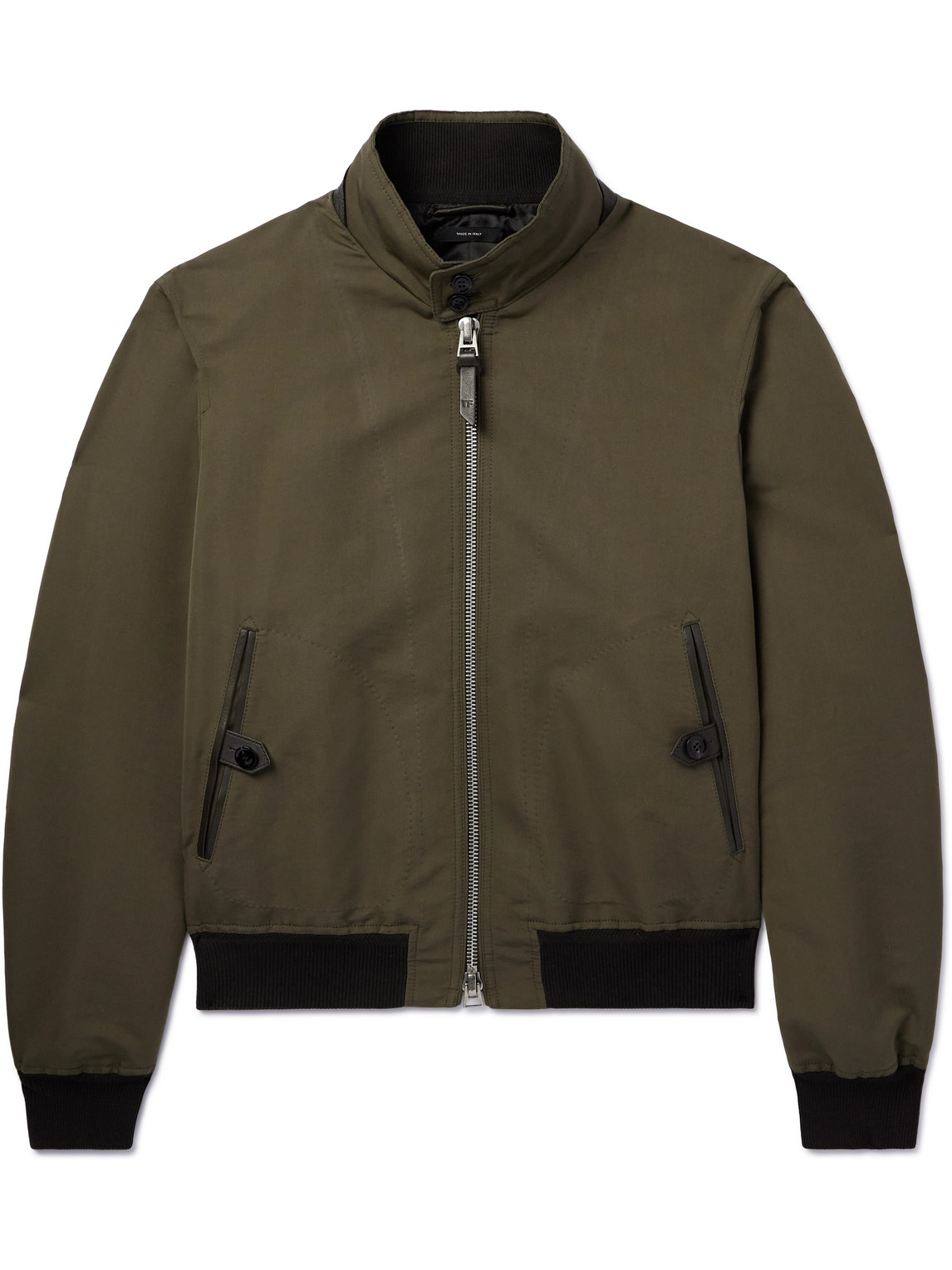 Tom Ford Leather-trimmed Cotton And Silk-blend Bomber Jacket In Green