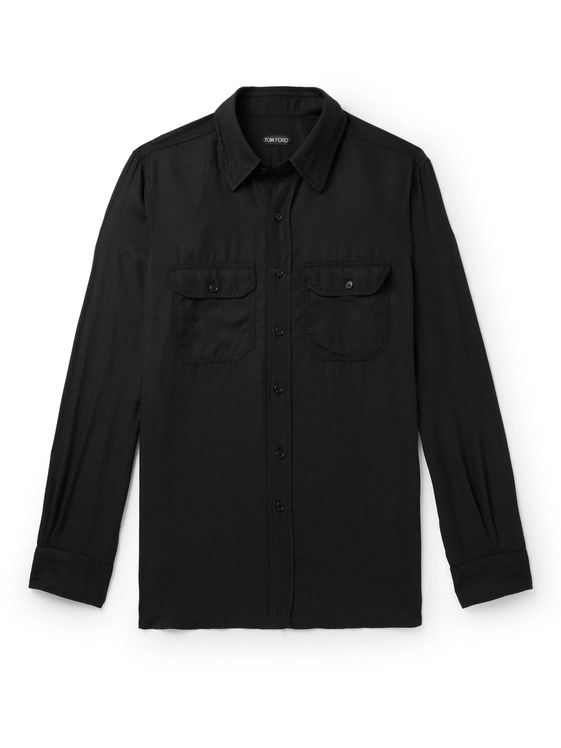 Tom Ford Cutaway-collar Twill Shirt In Black