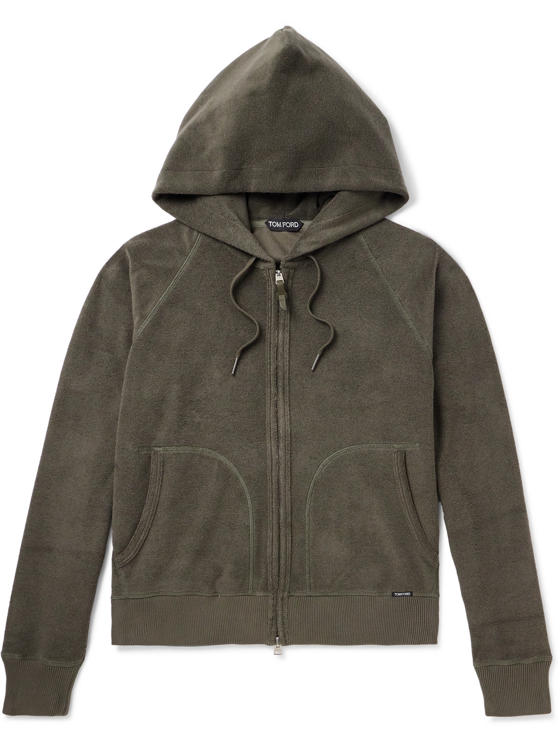 Tom Ford Towelling Cotton-terry Zip-up Hoodie In Green