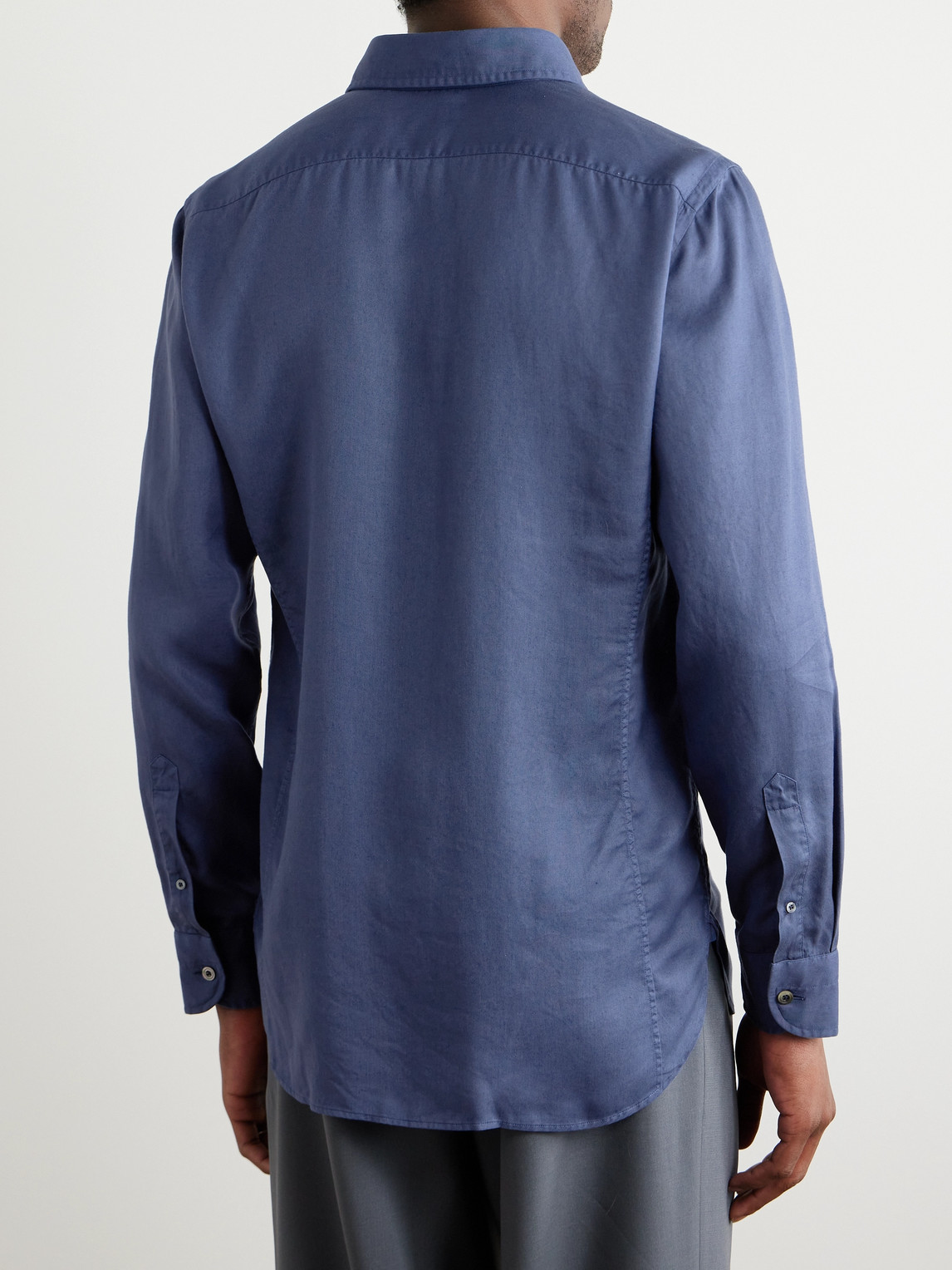 Shop Tom Ford Button-down Collar Lyocell-poplin Shirt In Blue