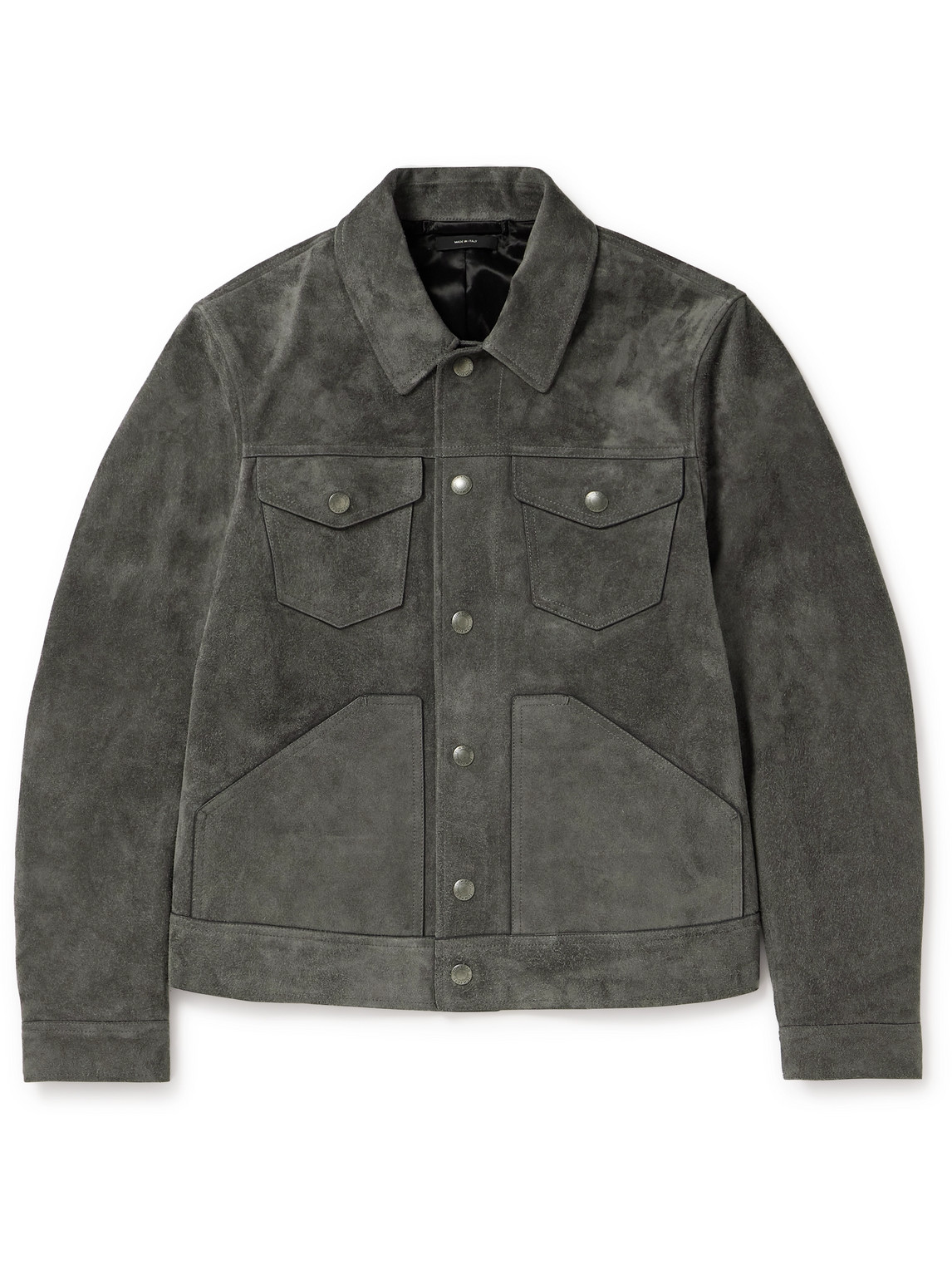 Tom Ford Brushed Suede Trucker Jacket In Gray