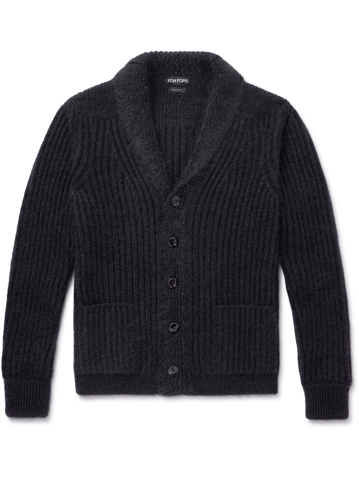 Tom Ford Shawl-collar Ribbed Wool, Silk And Mohair-blend Cardigan In Black