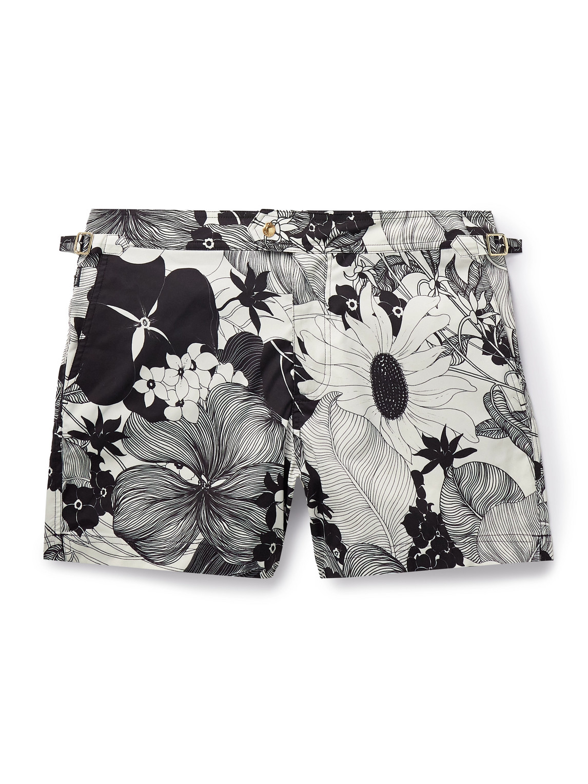 Tom Ford Slim-fit Short-length Floral-print Swim Shorts In Black