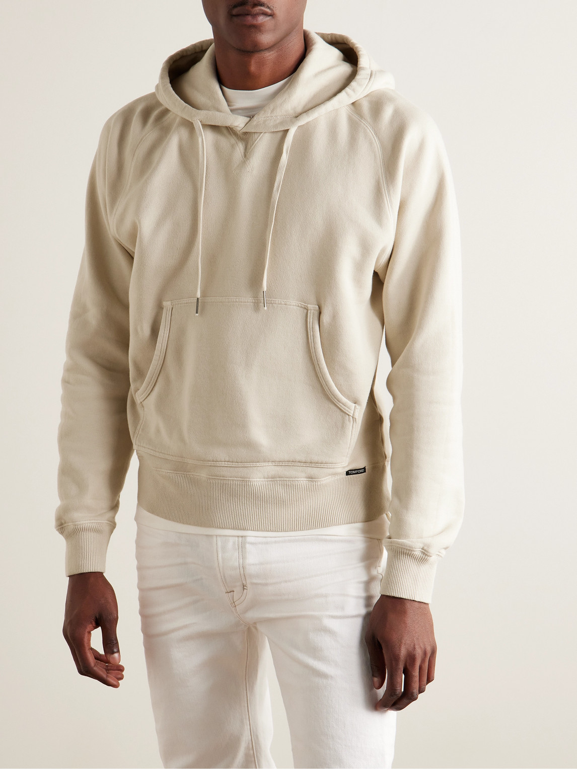 Shop Tom Ford Garment-dyed Cotton-jersey Hoodie In Neutrals
