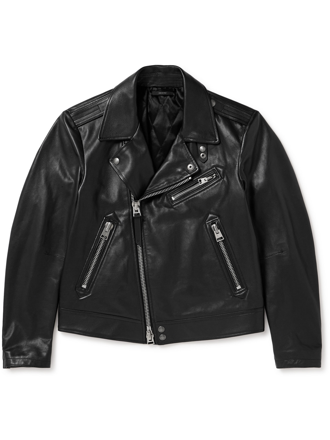 Shop Tom Ford Full-grain Leather Biker Jacket In Black