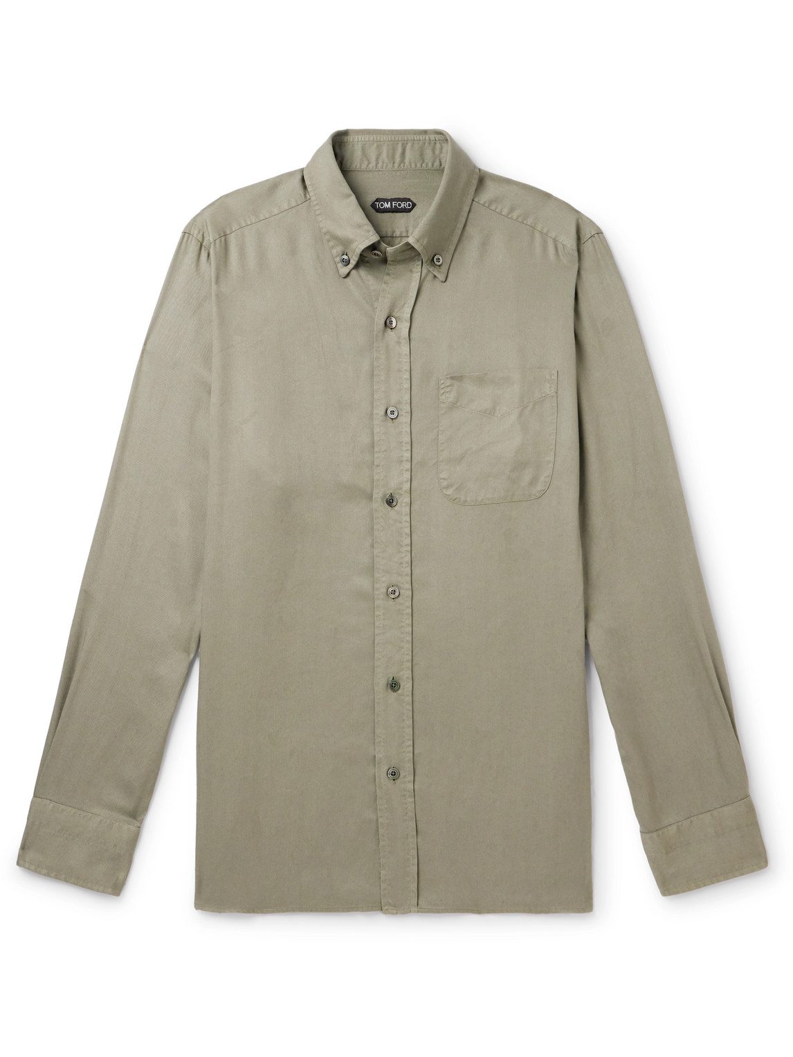 Tom Ford Button-down Collar Lyocell-poplin Shirt In Green