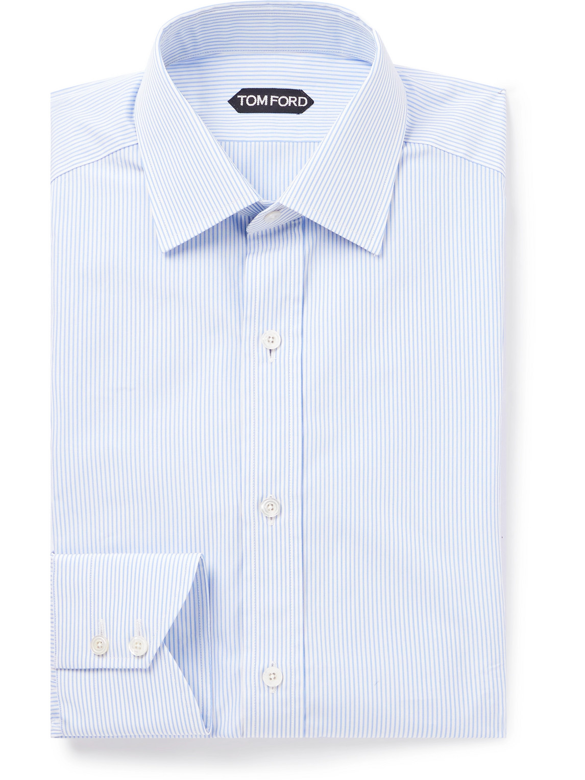 Shop Tom Ford Striped Cotton-poplin Shirt In Blue