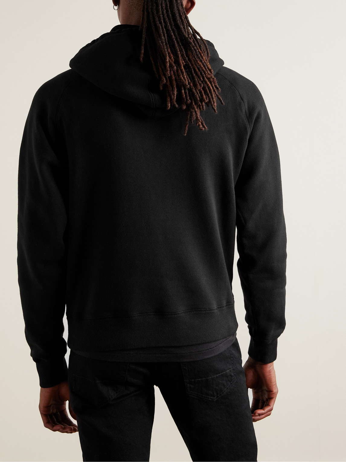 Shop Tom Ford Garment-dyed Cotton-jersey Hoodie In Black