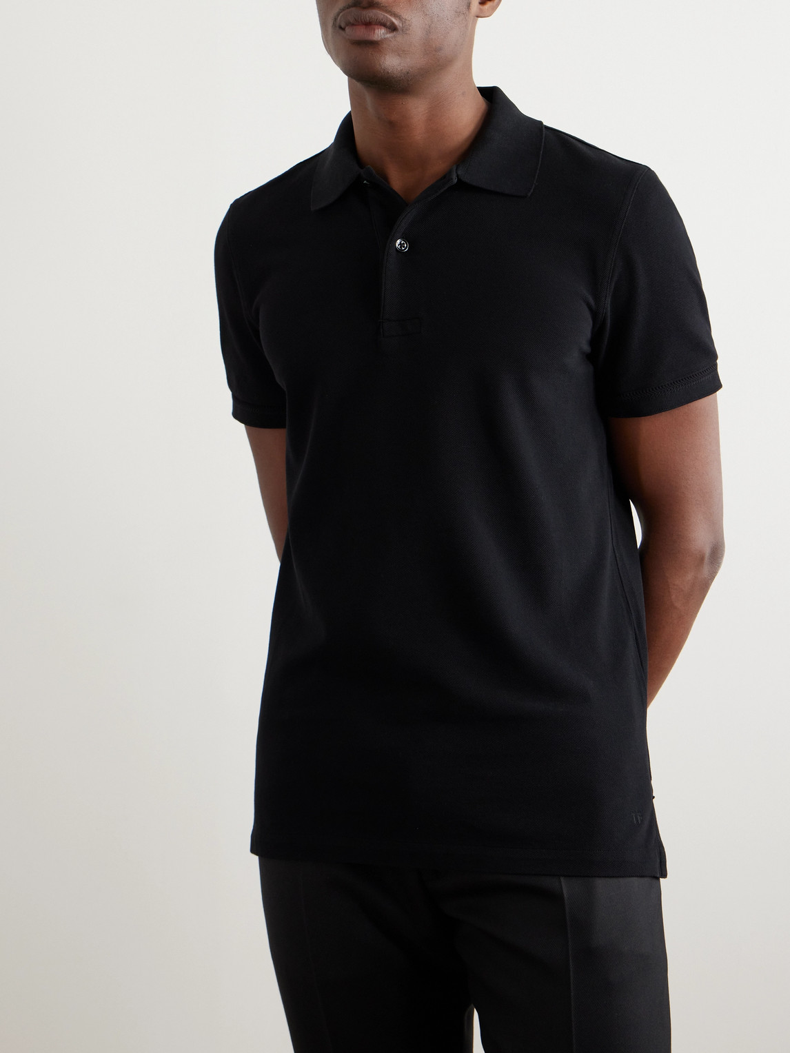 Shop Tom Ford Garment-dyed Cotton-piqué Polo Shirt In Black