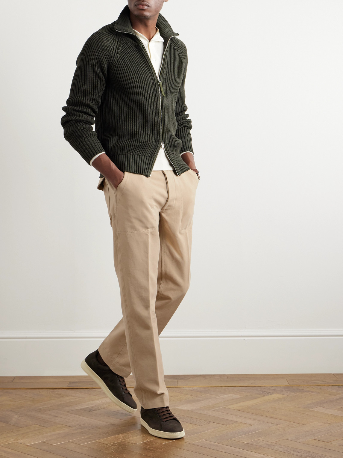 Shop Tom Ford Straight-leg Cotton-twill Trousers In Brown