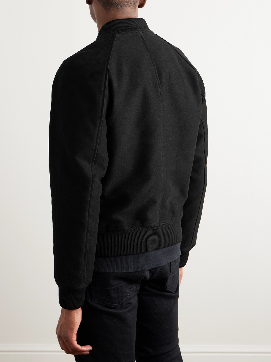Shop Tom Ford Leather-trimmed Cotton Bomber Jacket In Black