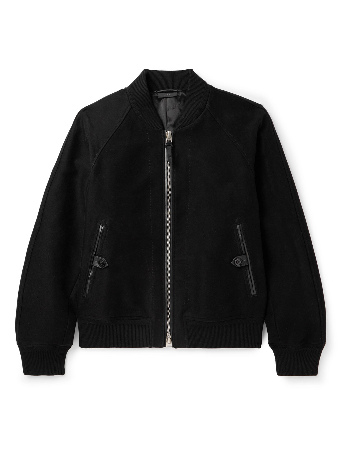 Leather-Trimmed Cotton Bomber Jacket
