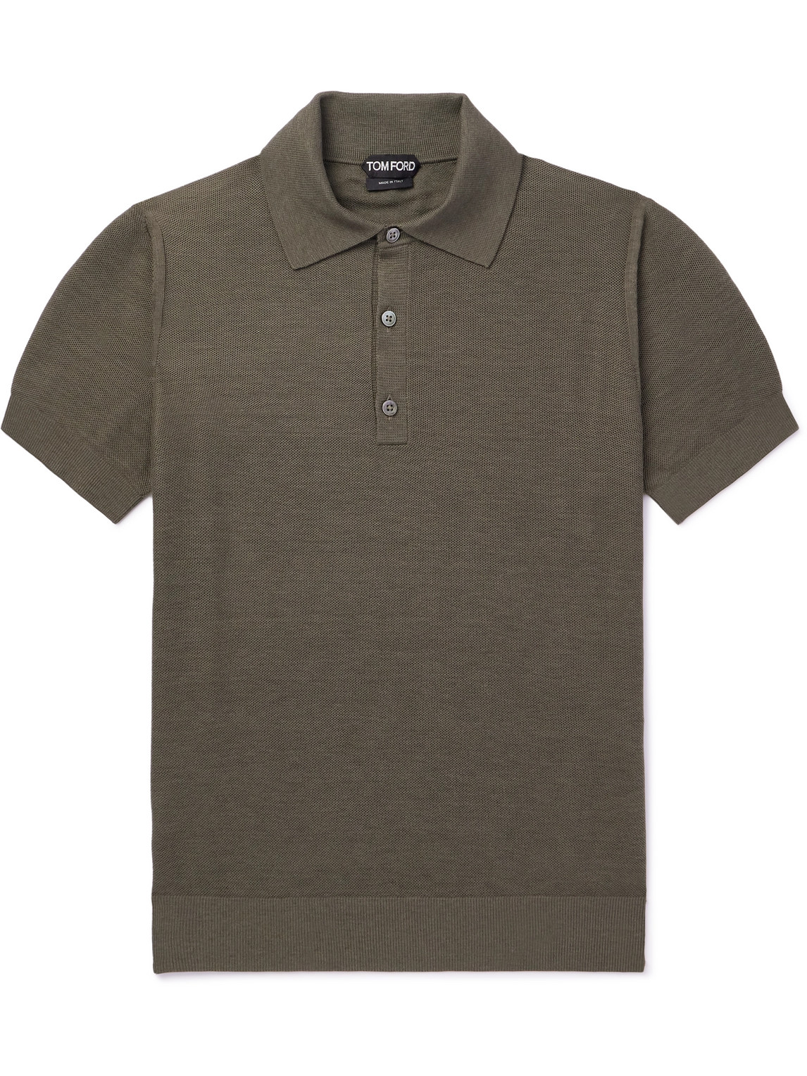 Tom Ford Honeycomb-knit Silk-blend Polo Shirt In Green
