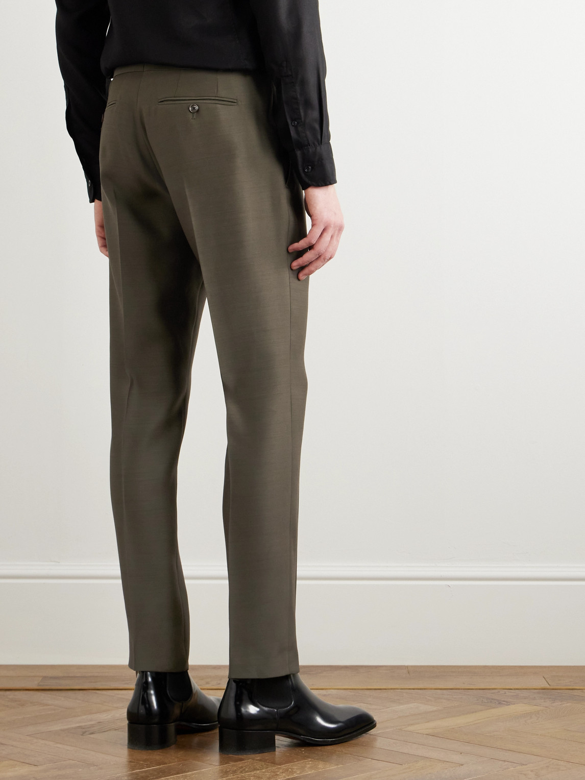 Shop Tom Ford Atticus Straight-leg Wool And Silk-blend Suit Trousers In Green