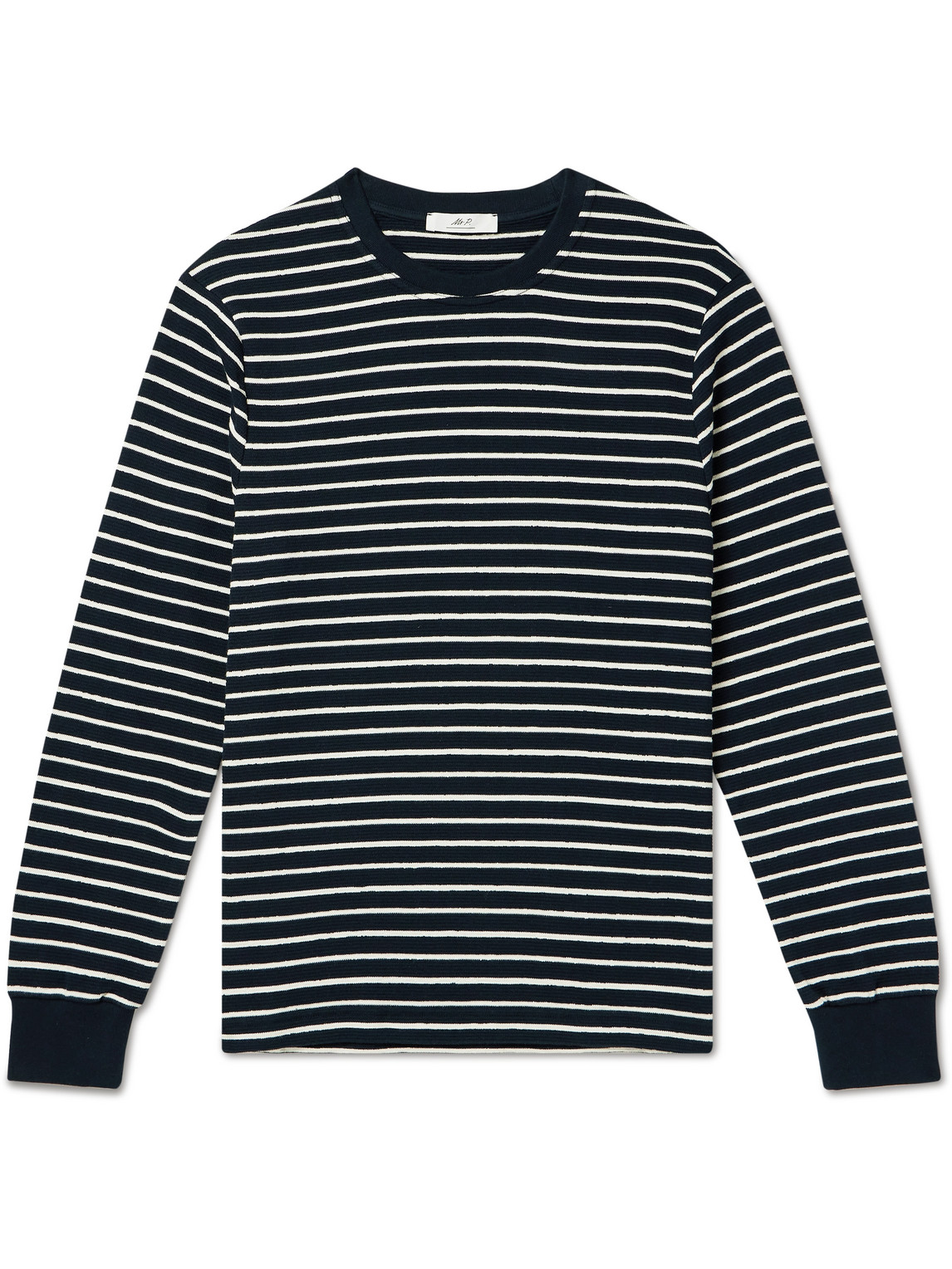 Mr P Striped Waffle-knit Cotton Sweater In Blue