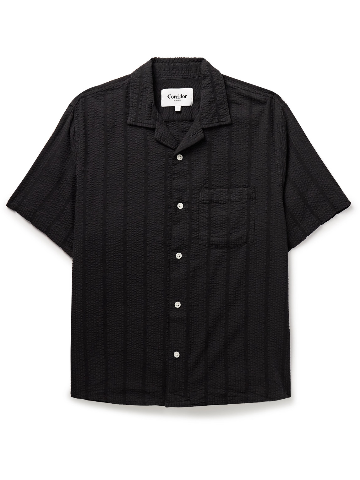 Camp-Collar Striped Cotton-Seersucker Shirt