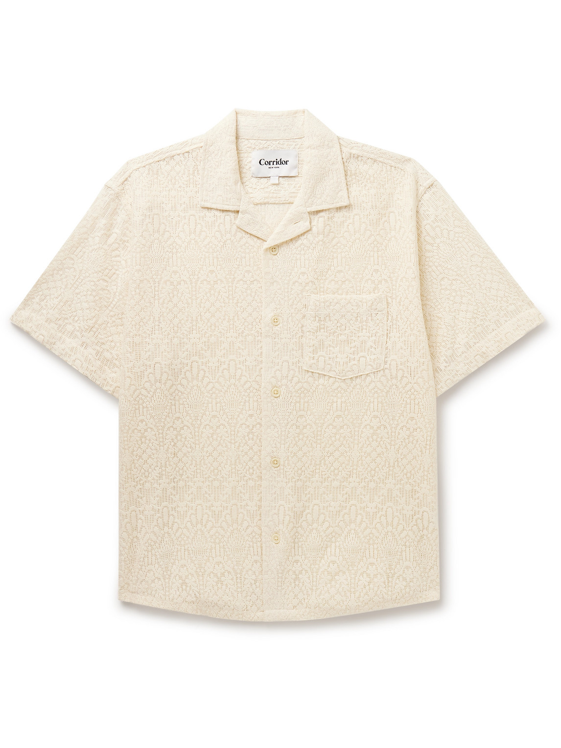 Corridor Alhambra Camp-collar Crocheted Cotton-blend Shirt In Neutrals