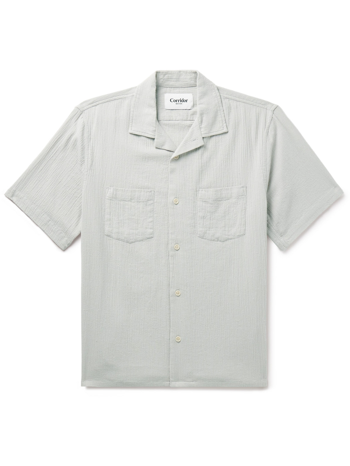 Corridor High Twist Camp-collar Crinkled-cotton Shirt In Gray