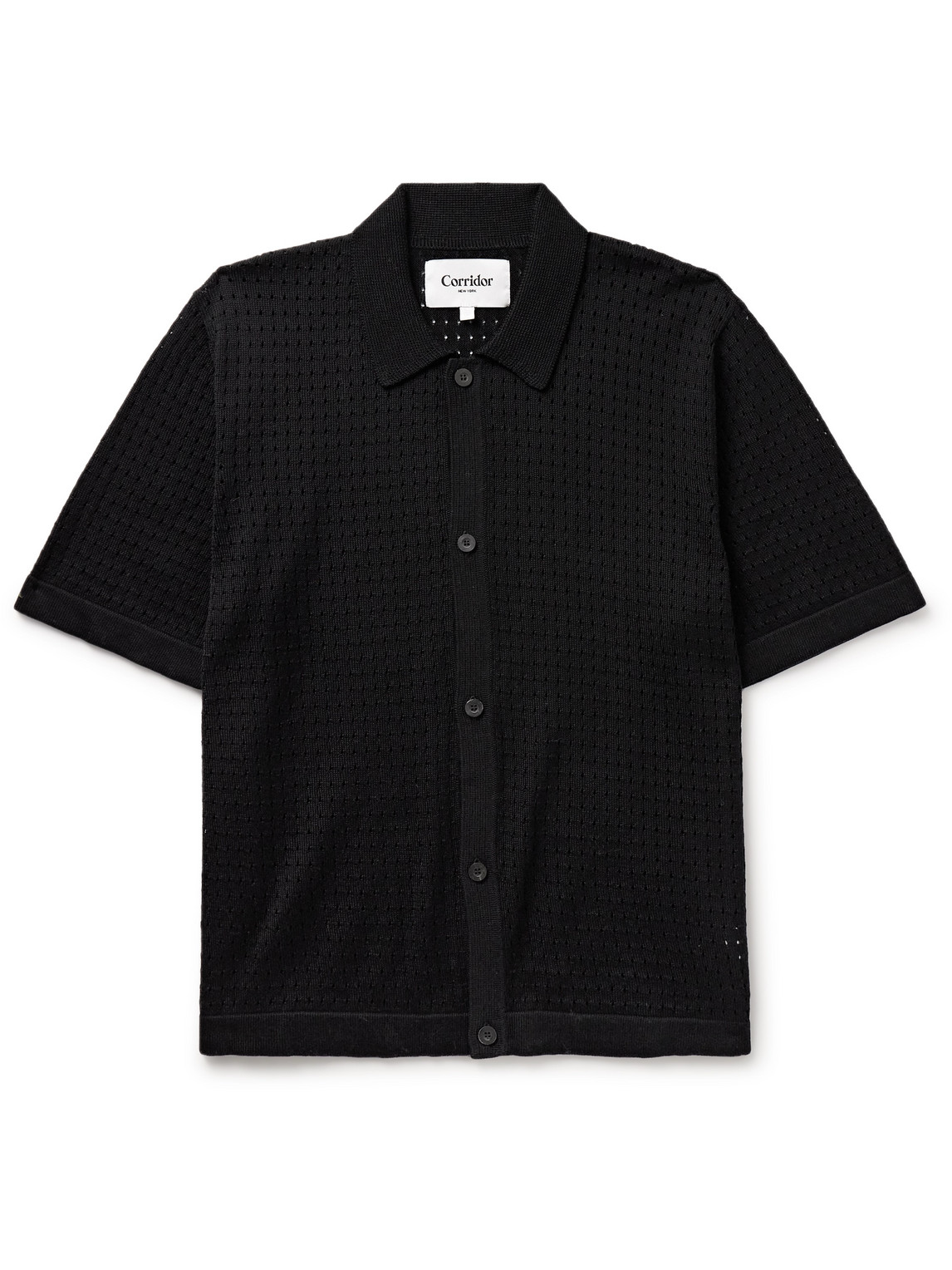 Corridor Pointelle-knit Cotton Shirt In Black