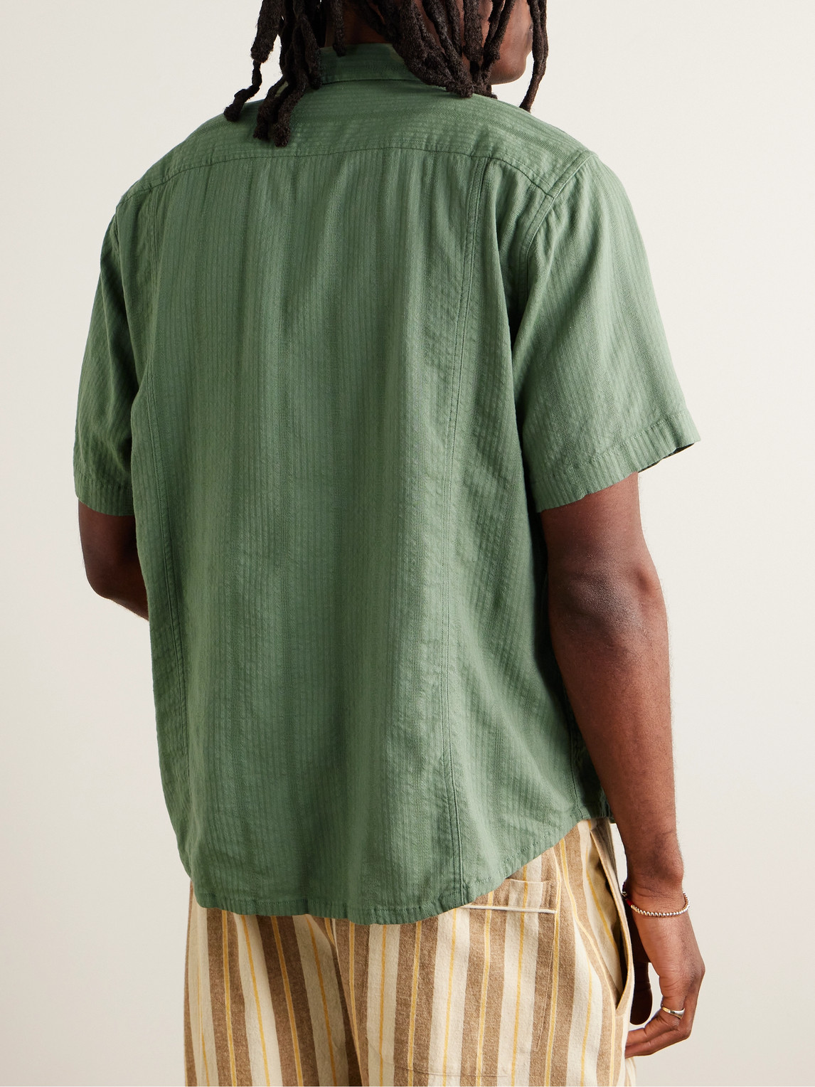 Shop Corridor Camp-collar Striped Cotton-blend Seersucker Shirt In Green