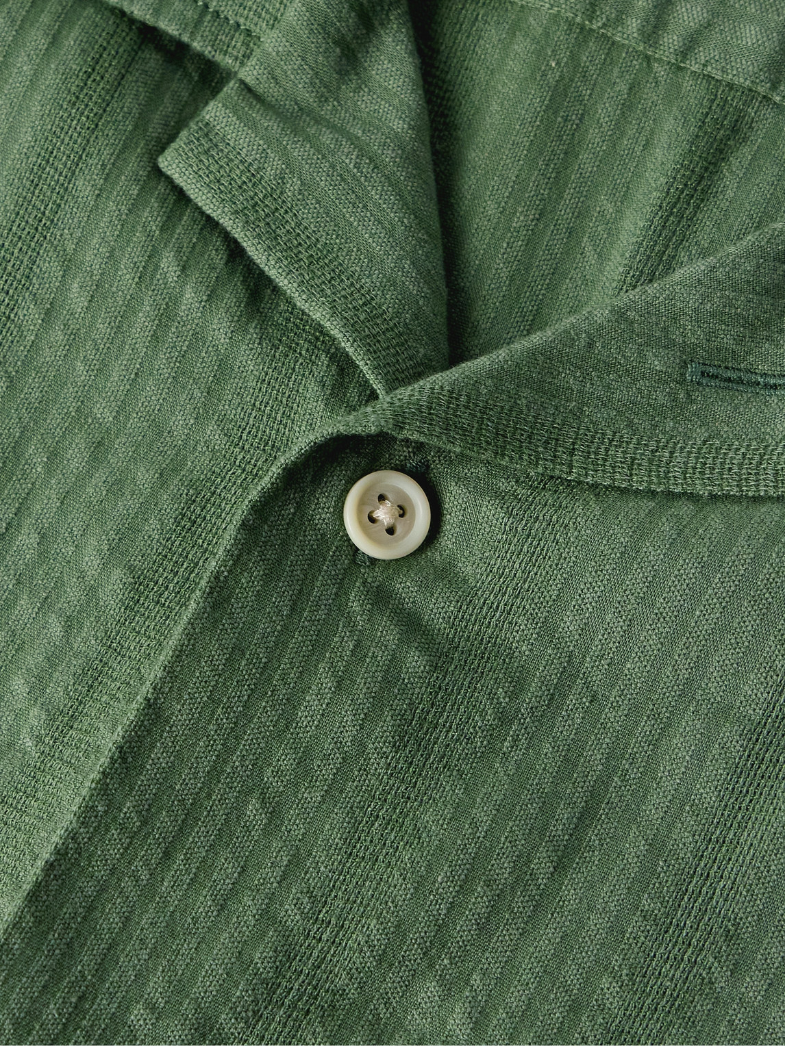 Shop Corridor Camp-collar Striped Cotton-blend Seersucker Shirt In Green