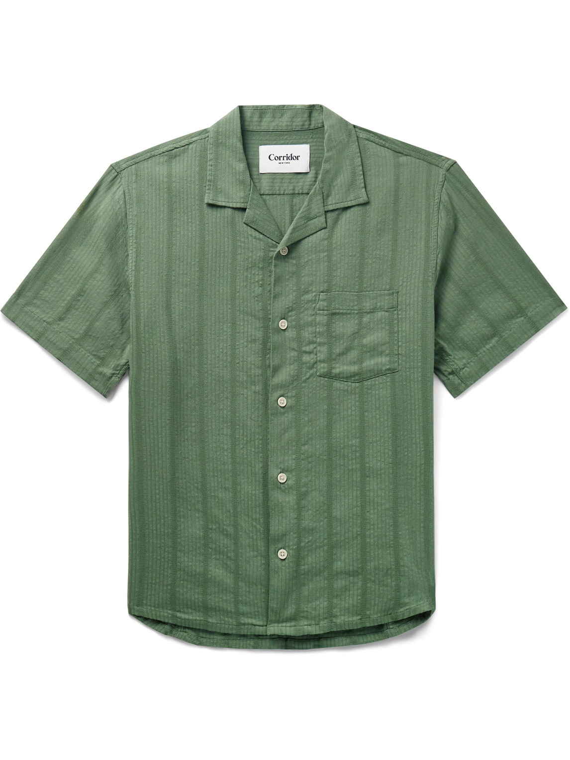 Corridor Camp-collar Striped Cotton-blend Seersucker Shirt In Green