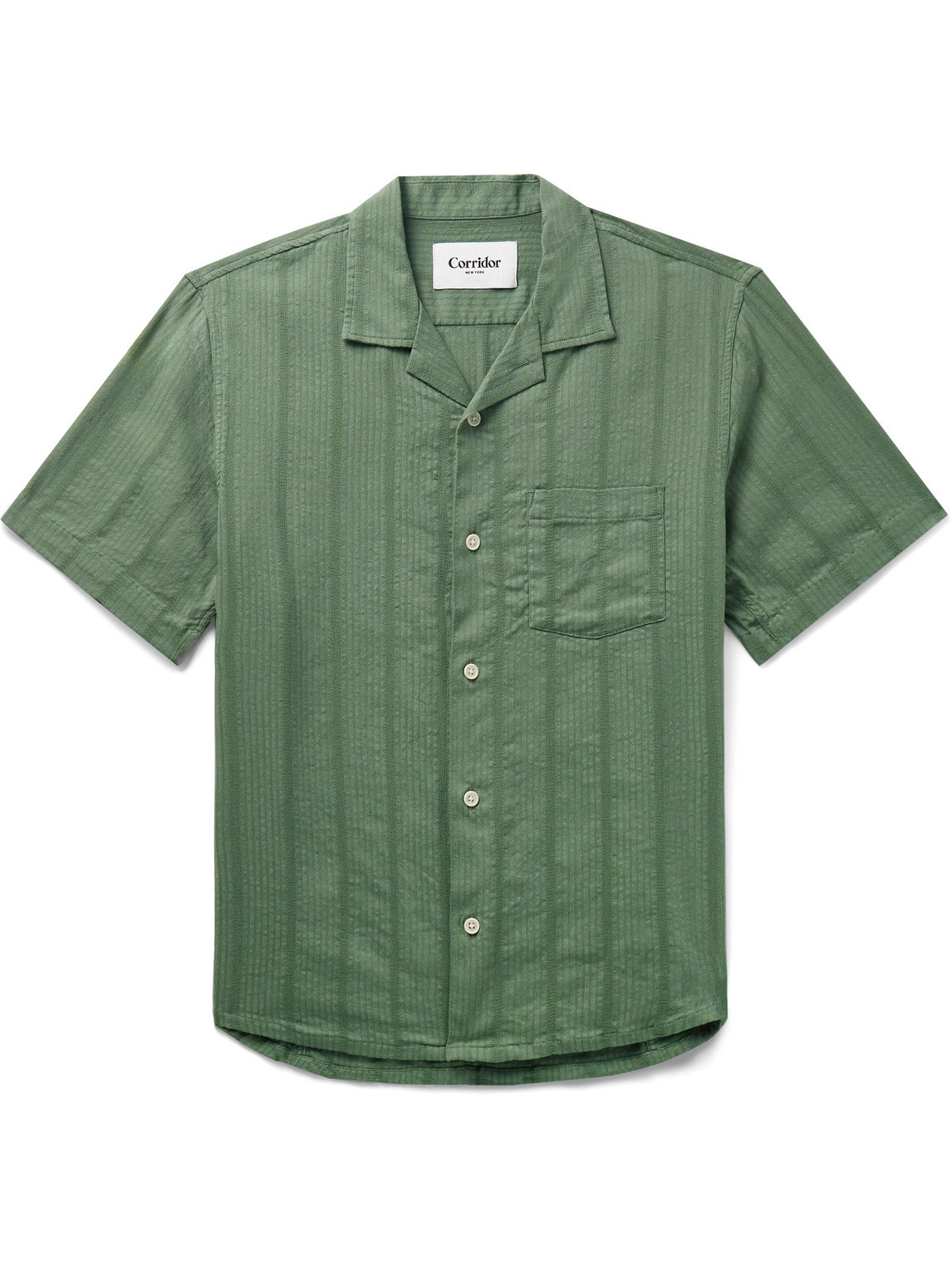 Camp-Collar Striped Cotton-Blend Seersucker Shirt
