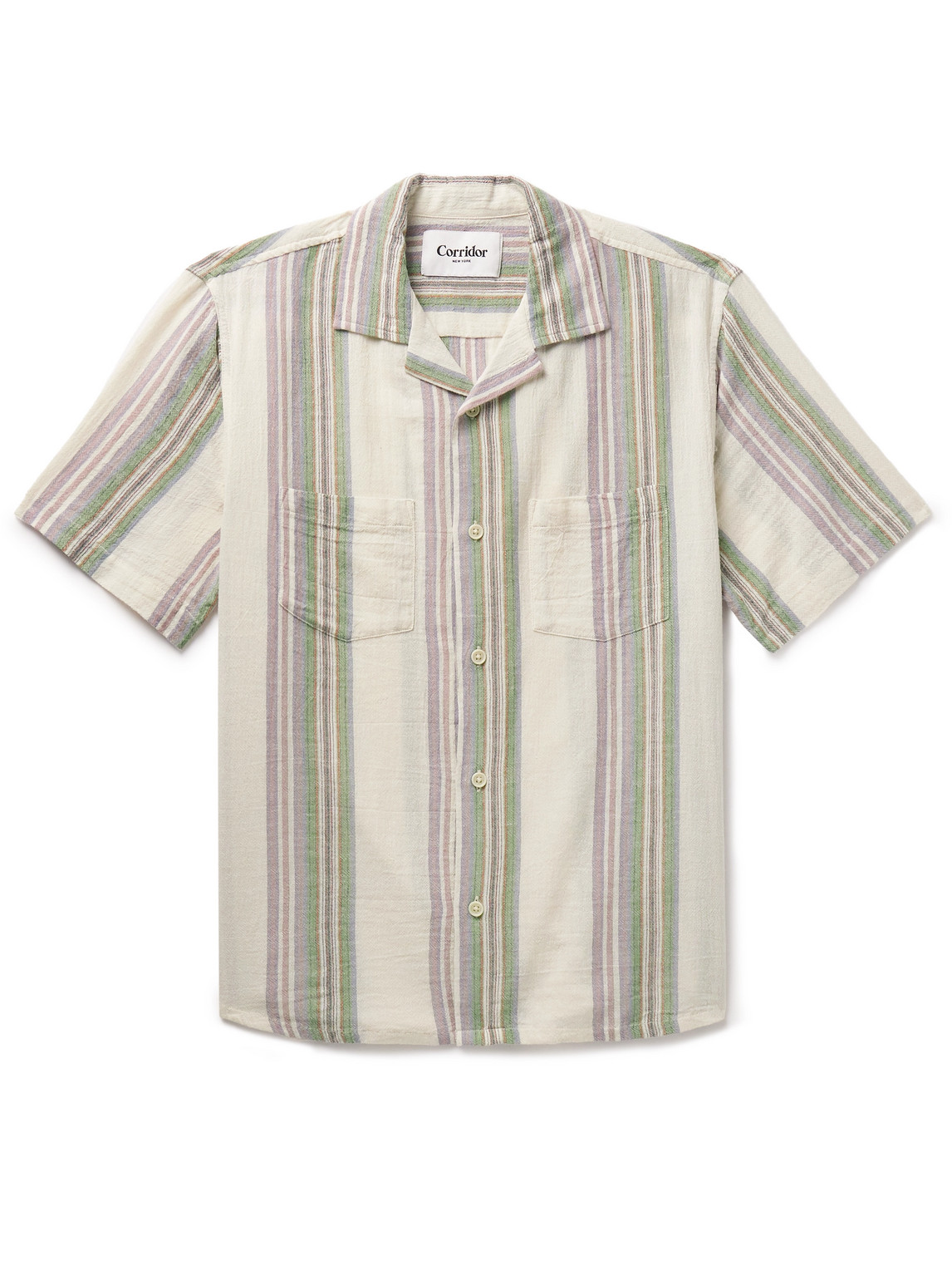 Shop Corridor Riis Camp-collar Striped Cotton-gauze Shirt In White