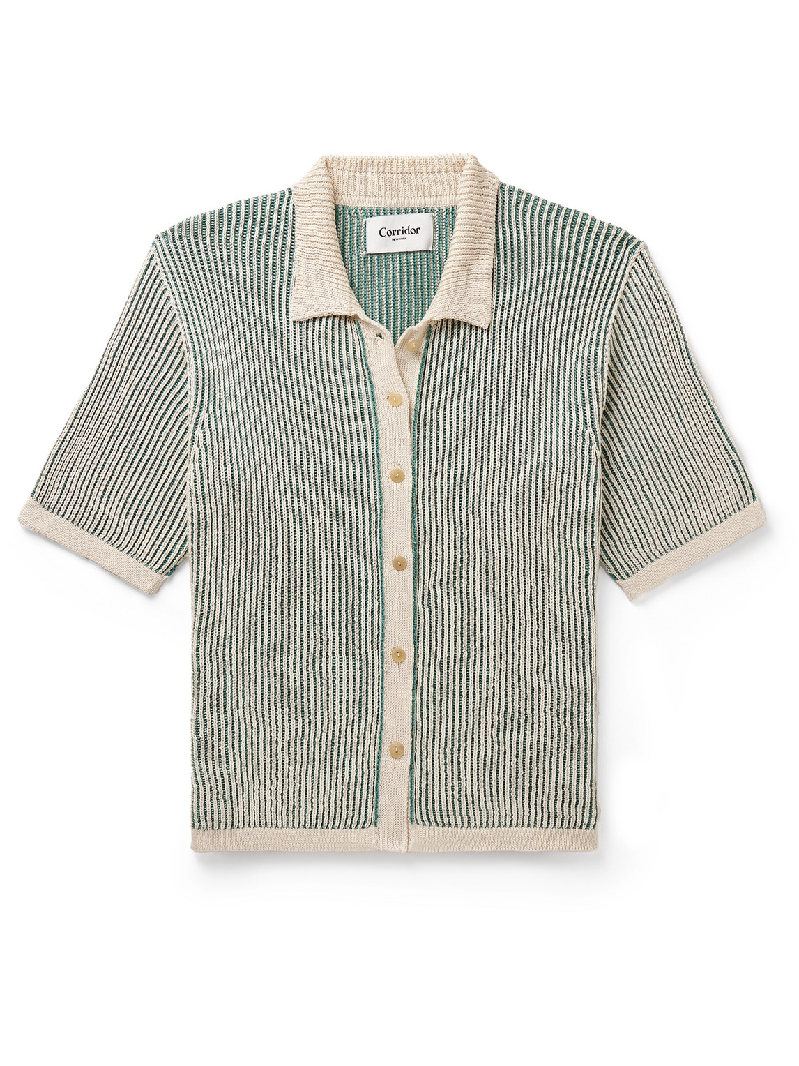 Corridor Plated Short Sleeve Cotton Cardigan In Green