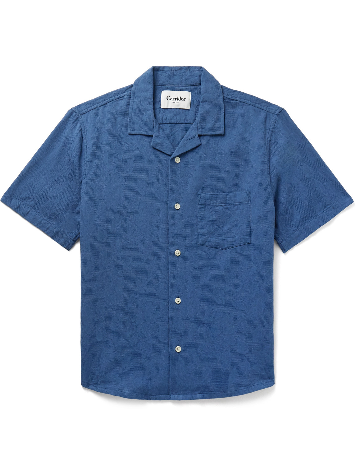 Corridor Camp-collar Floral-jacquard Cotton Shirt In Blue