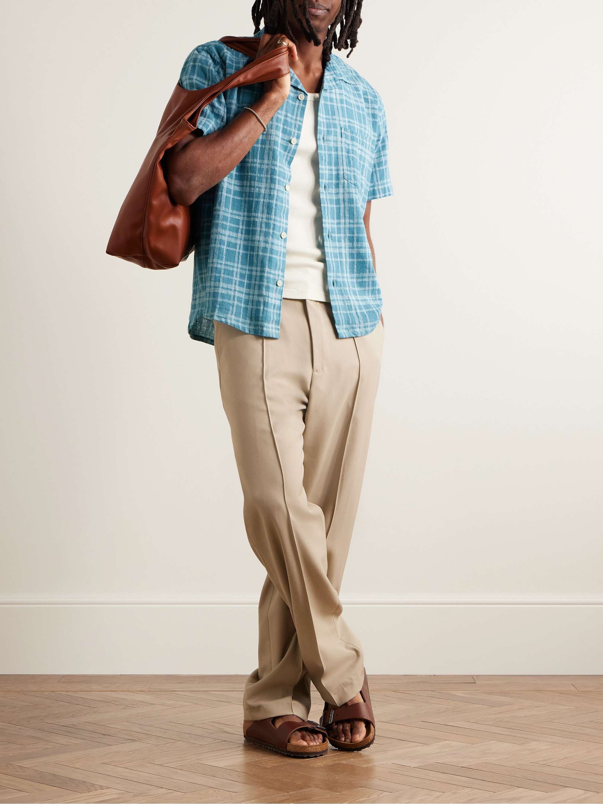 Logo checked cotton-blend shirt