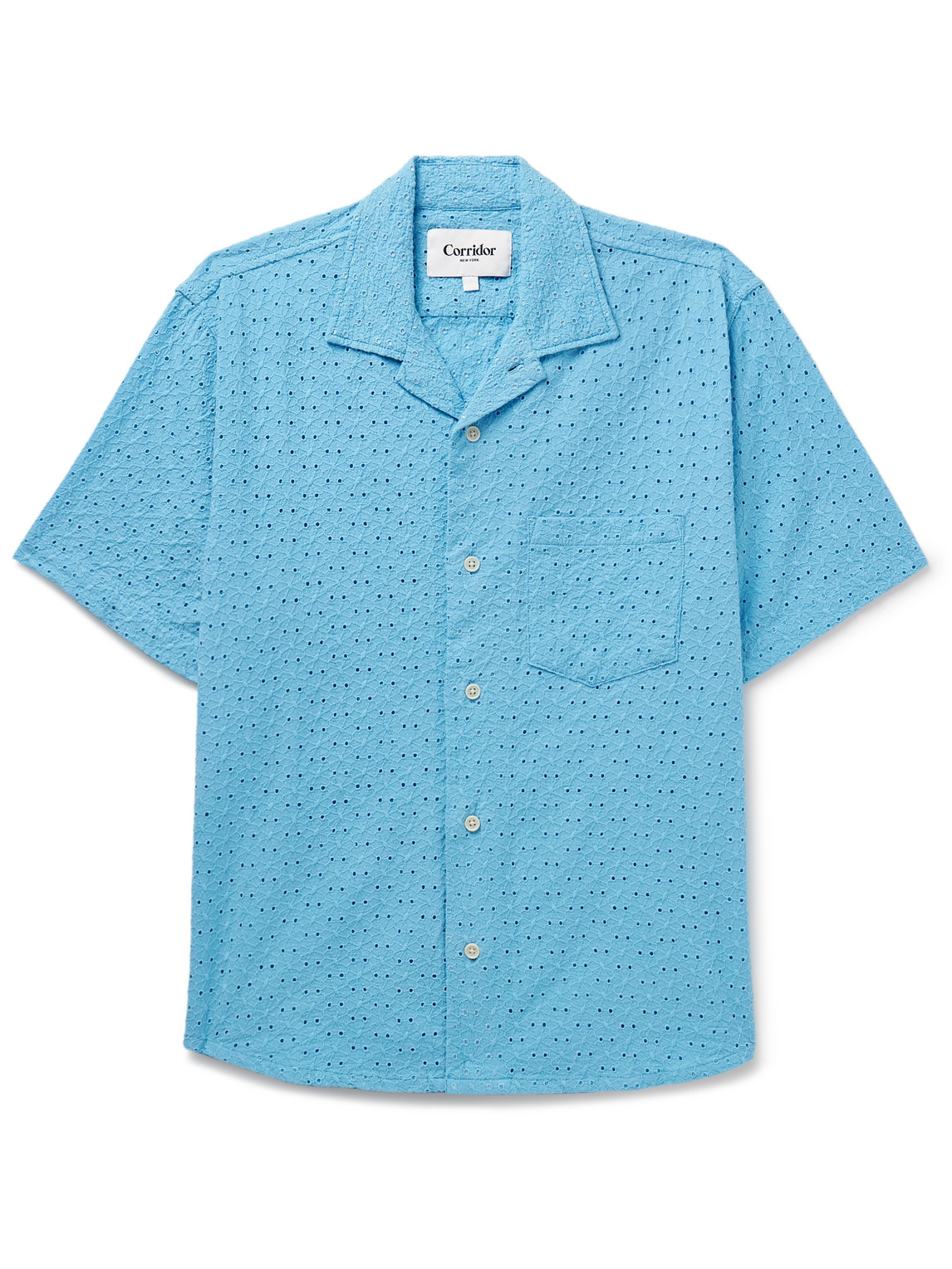 Shop Corridor Camp-collar Broderie Anglaise Cotton Shirt In Blue