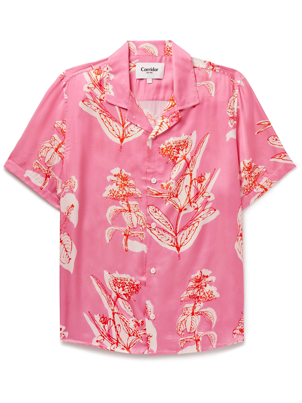 Corridor Convertible-collar Floral-print Satin Shirt In Pink