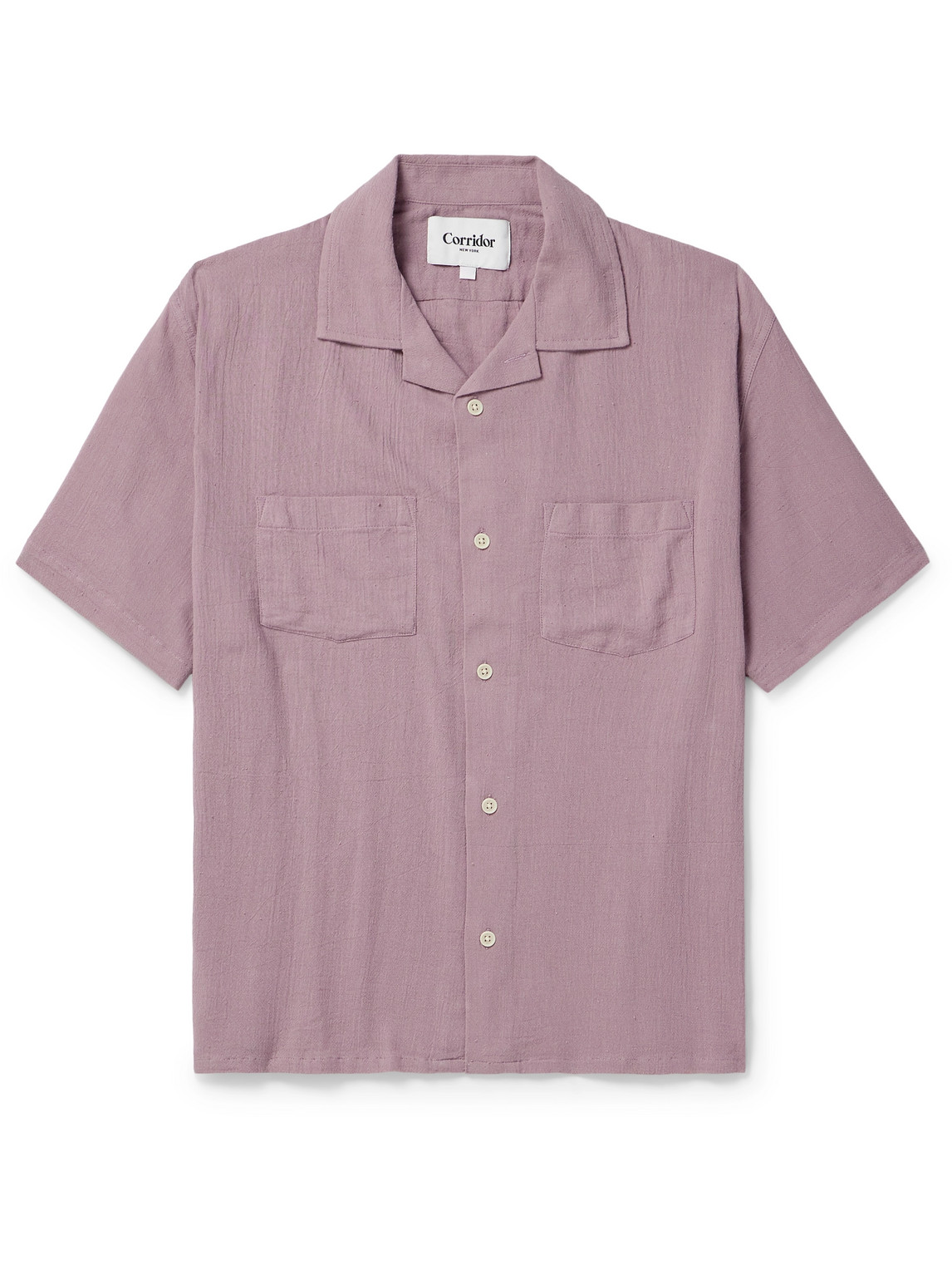Shop Corridor High Twist Camp-collar Crinkled-cotton Shirt In Purple