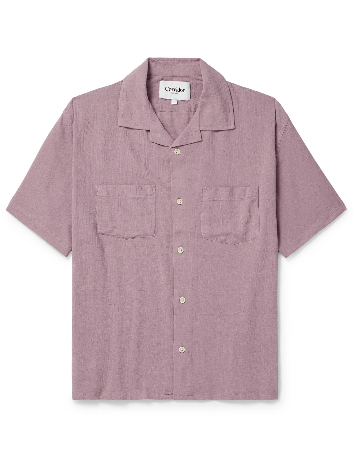 Corridor - High Twist Camp-Collar Crinkled-Cotton Shirt - Men - Purple - S