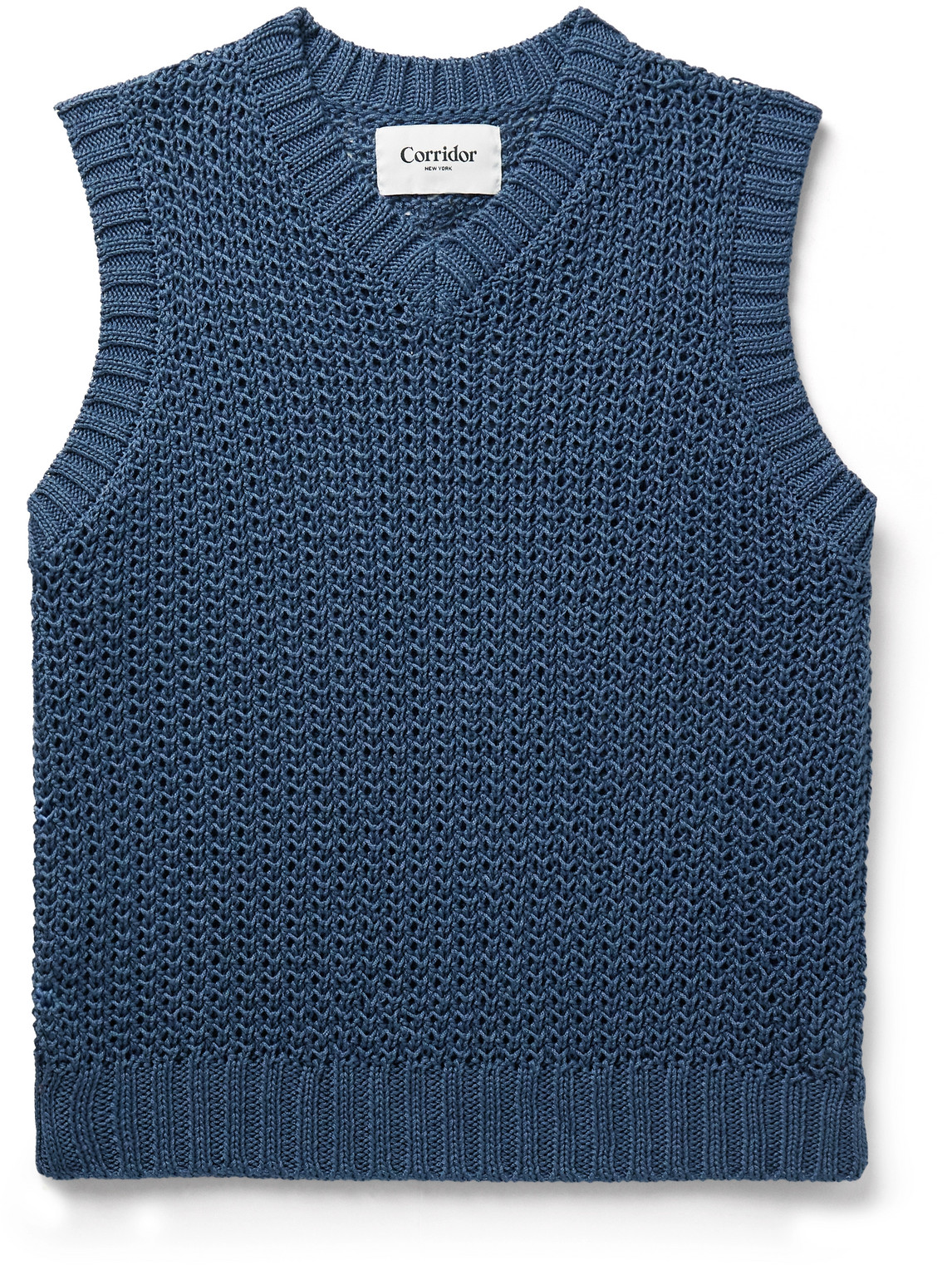 Corridor Open-knit Cotton Jumper Waistcoat In Blue