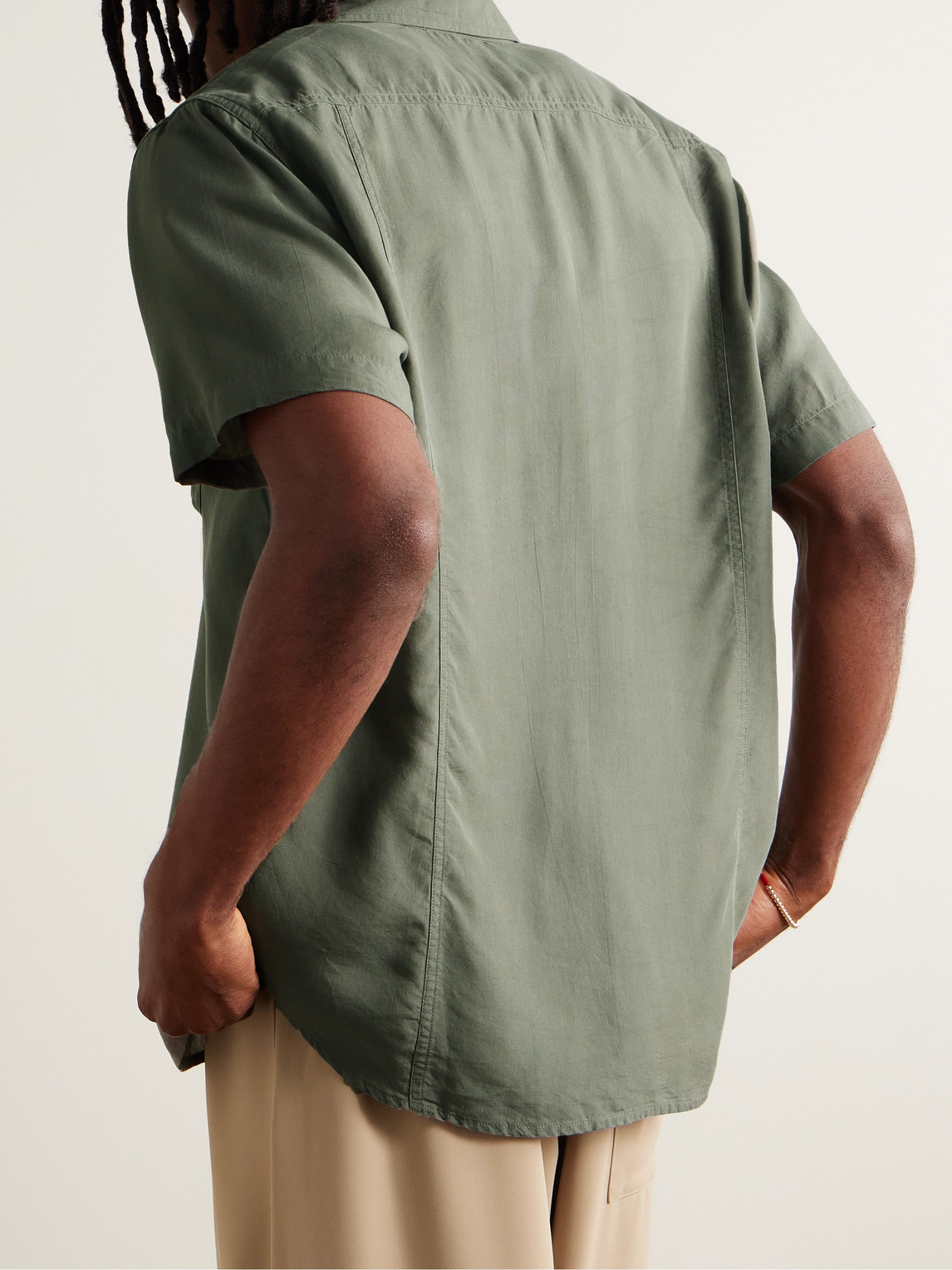 Shop Corridor Camp-collar Lyocell Shirt In Green