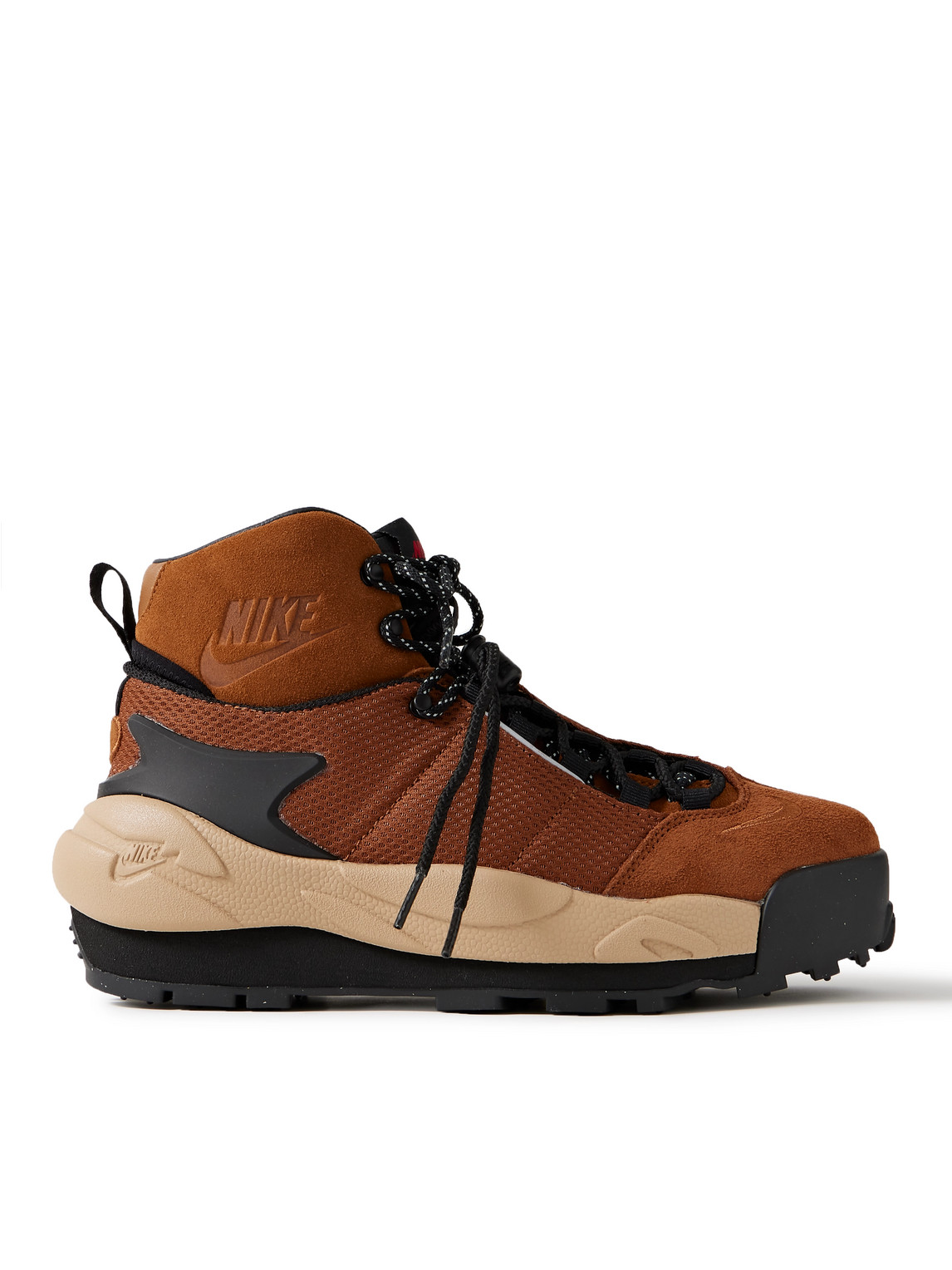 Nike Sacai Magmascape Suede-trimmed Quilted Mesh High-top Sneakers In Brown