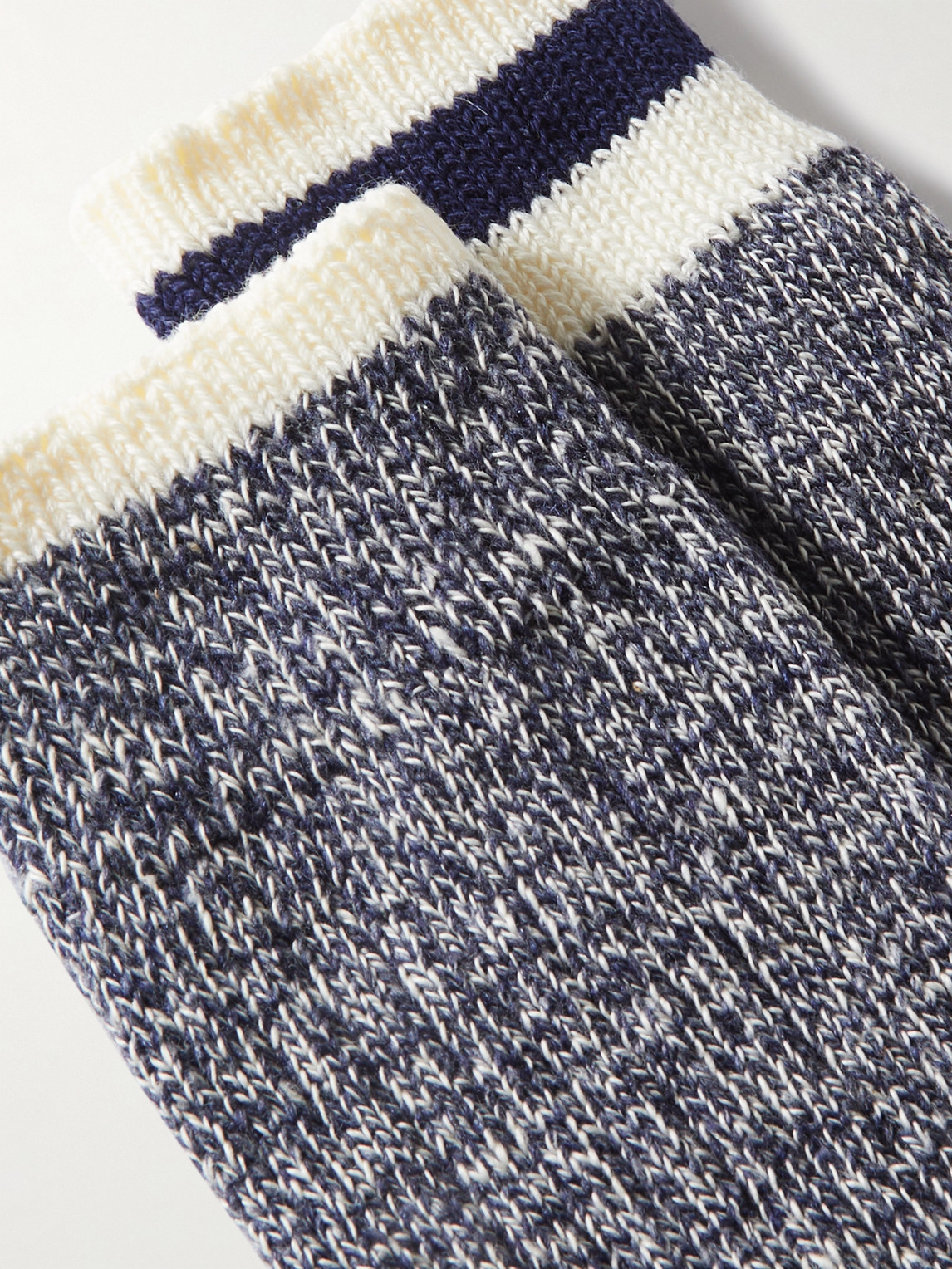 Shop Beams Rag Pack Of Two Striped Ribbed Cotton-blend Socks In Blue