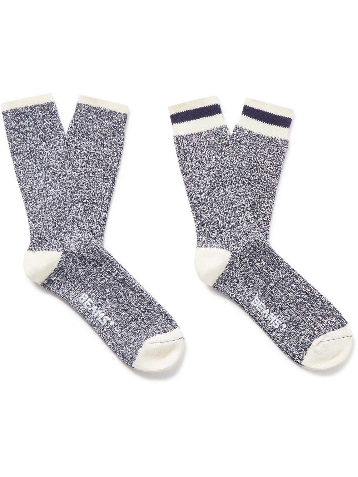 Beams Rag Pack Of Two Striped Ribbed Cotton-blend Socks In Multi
