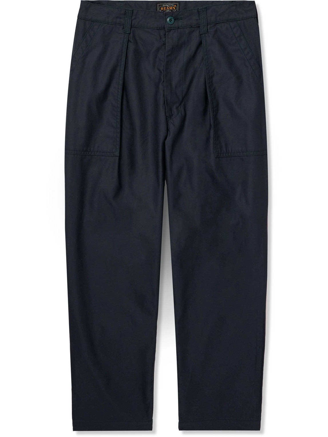 Beams Straight-leg Pleated Cotton Trousers In Blue