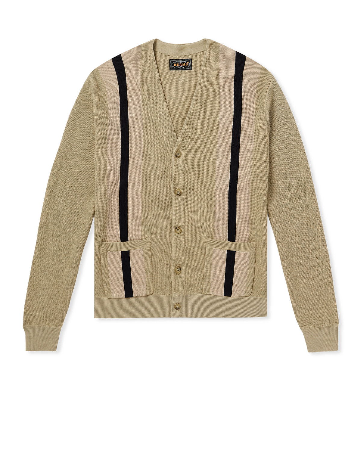 Beams Striped Cotton Cardigan In Neutrals