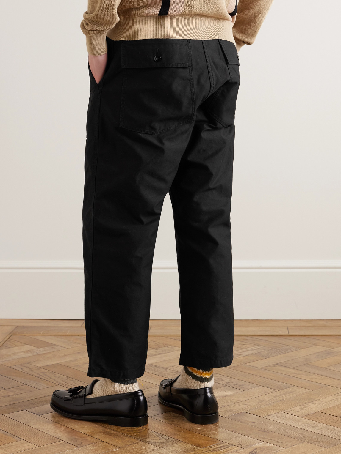 Shop Beams Wide-leg Cotton Trousers In Black