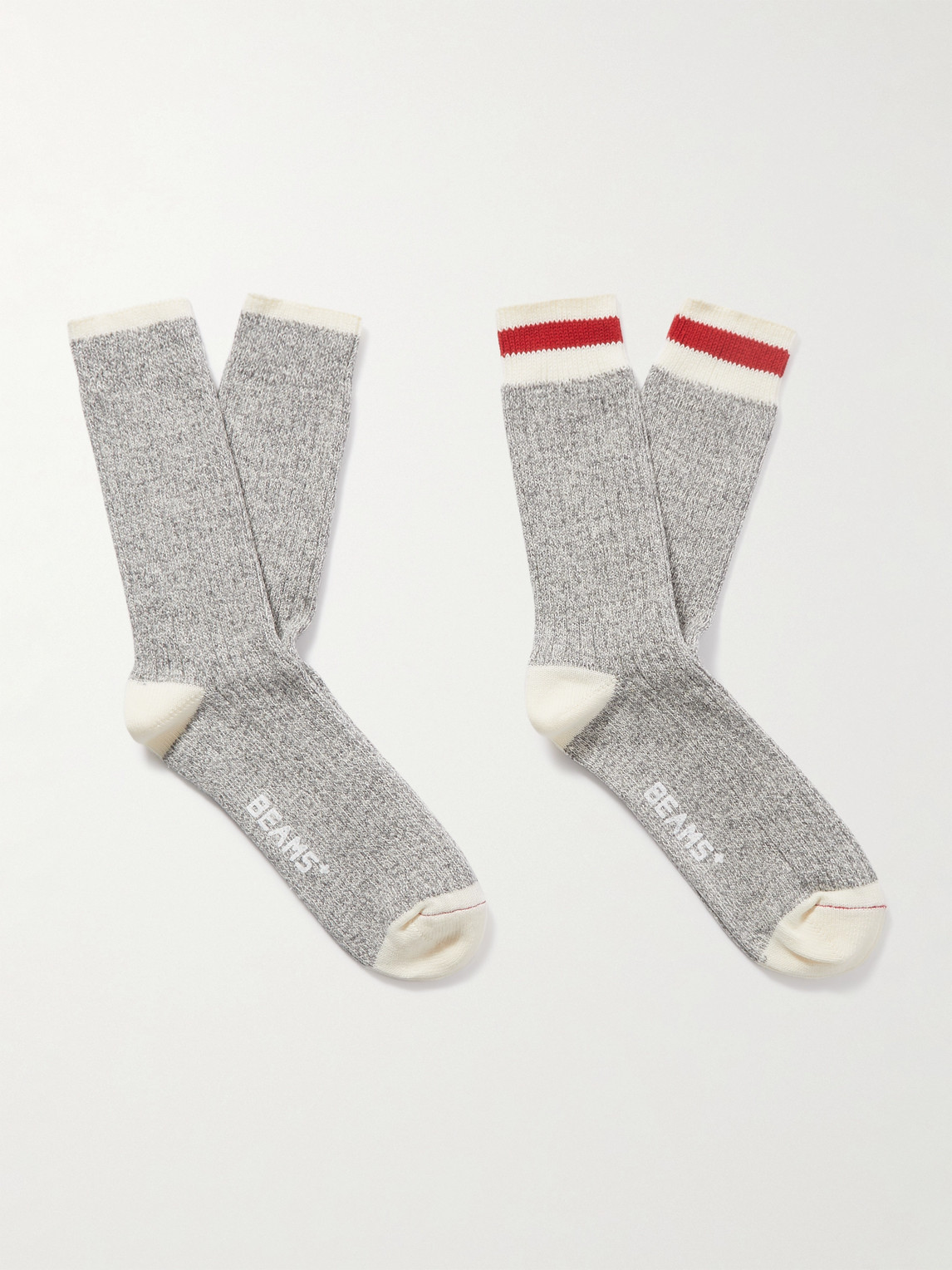 Beams Plus Rag Pack of Two Striped Ribbed Cotton-Blend Socks - Men